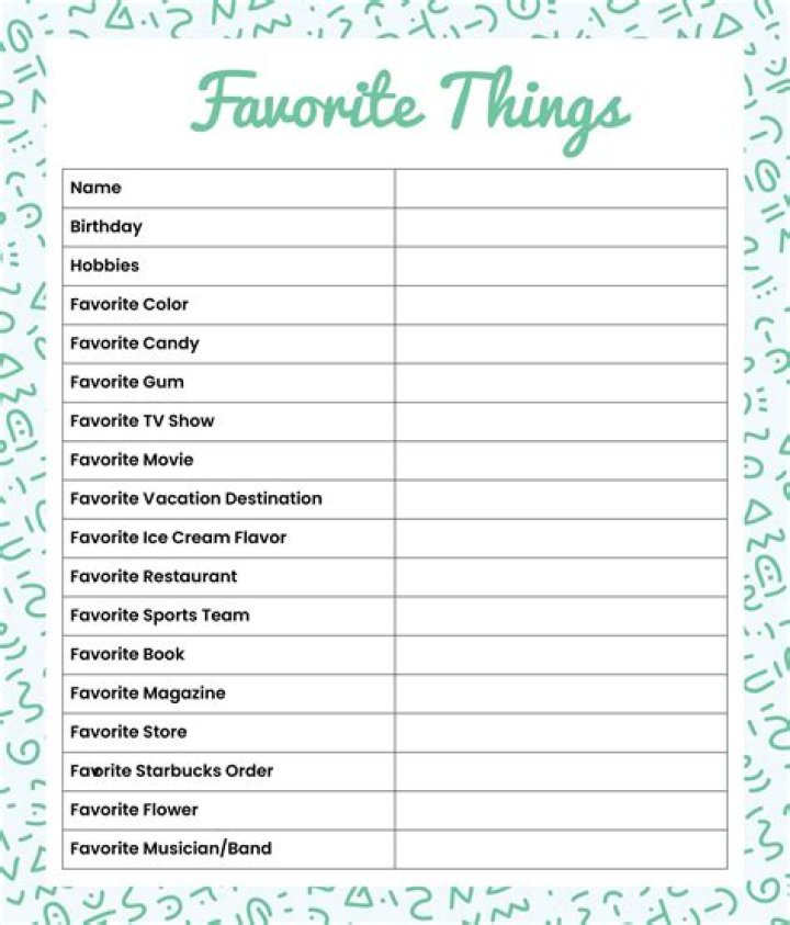 Favorite List Of Things